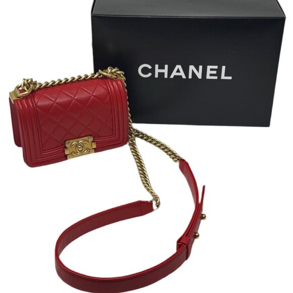 Chanel Red Leather Mini Quilted Boy Bag with Gold Hardware - Picture 1 of 11